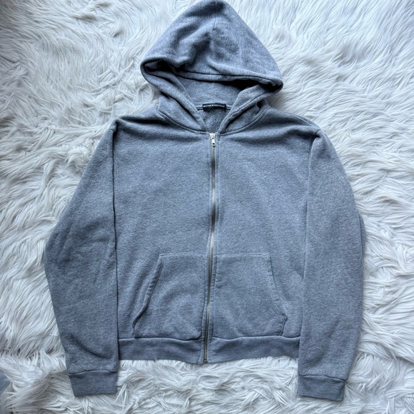 Brandy Melville Heather Gray Full Zip Hoodie Sweatshirt Vintage Look Lightweight - Picture 1 of 9